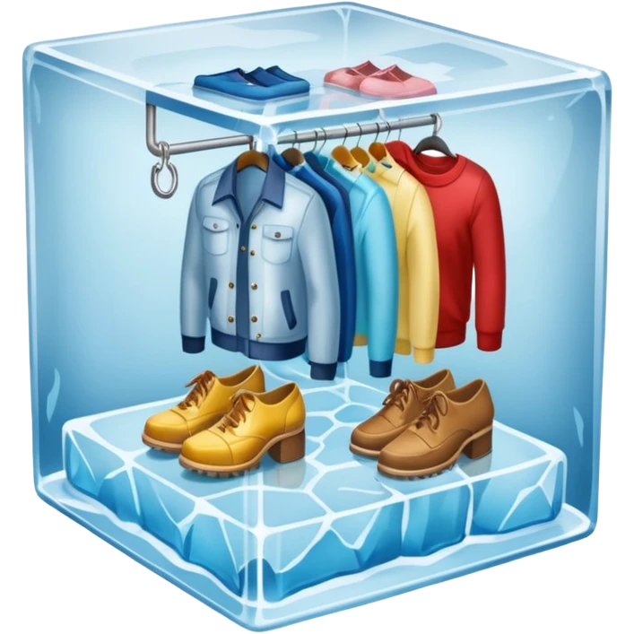 mixed closet inside a large ice cube emoji