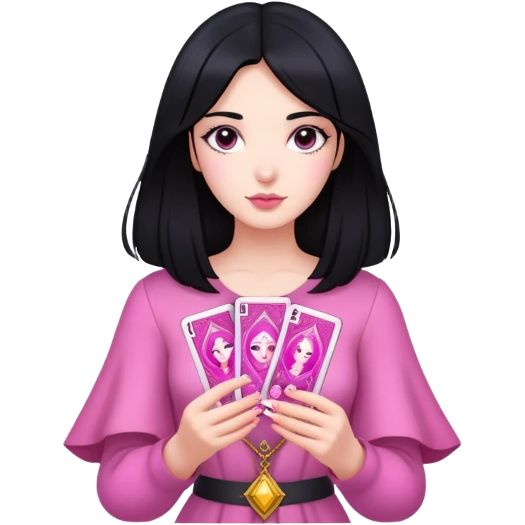 black hair girl with pink pink tarot cards emoji