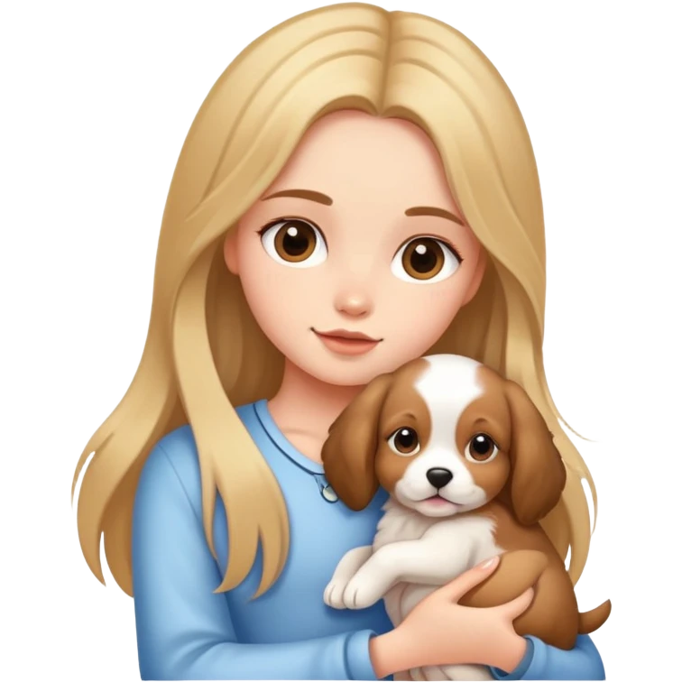 girly girl with long hair holding a puppy emoji