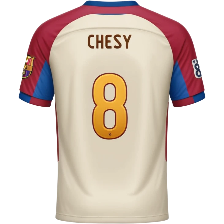buat custom barcelona hanya bajunya saja dan menghadap belakang nama chessy dan nomor punggung 8 menghadap belakang emoji