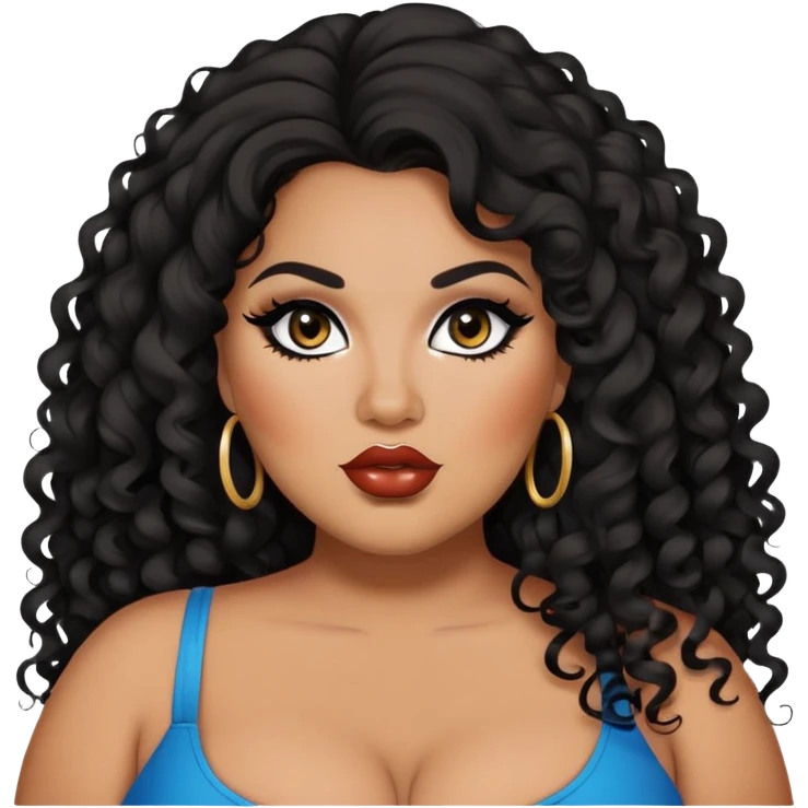 glasses, big plus size, darker tan skin, long black curly hair, baddie,pretty, makeup, lipliner, black eyeliner, long hair emoji