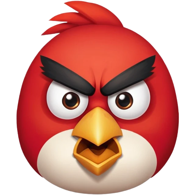 Red angry bird from Angry Birds game with triangular eyebrows and angry expression emoji