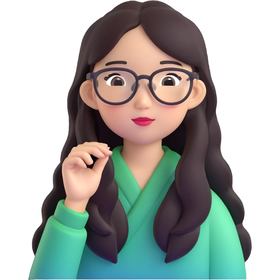 asian girl with clear glasses, long hair emoji