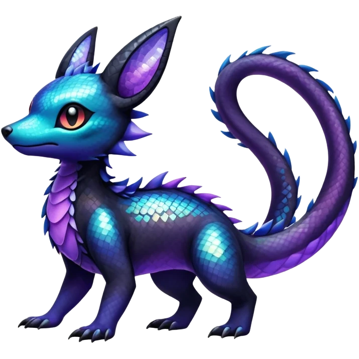 Colorful Iridescent Exotic Salandit-Aurorus-Umbreon-Fakémon-hybrid-creature (full body)  emoji