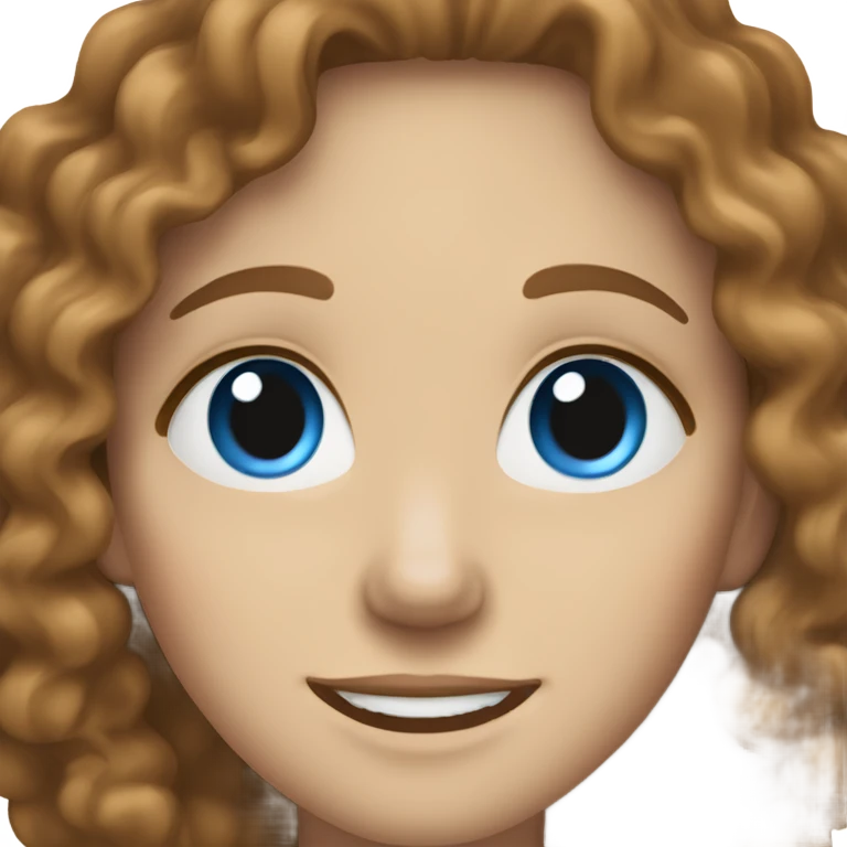 White woman smiling with blue eyes and curly wavy brown hair emoji