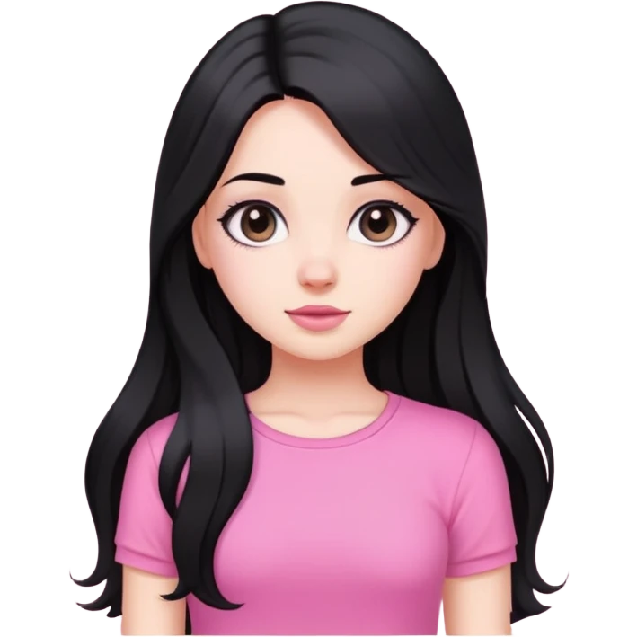 A white skin girl with black long hair and wearing a cute pink top emoji