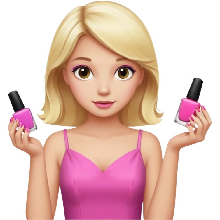 A blonde girl in pink holds nail polishes in her hand emoji