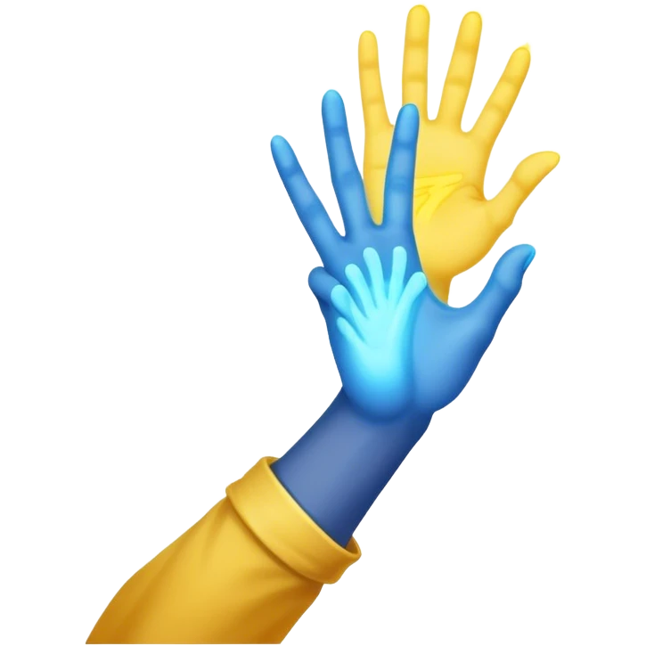 a hand being held by a glowing blue hand and a glowing yellow hand souls emoji