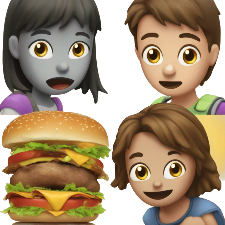 Horse eat hamurger with 3 ugly kids emoji