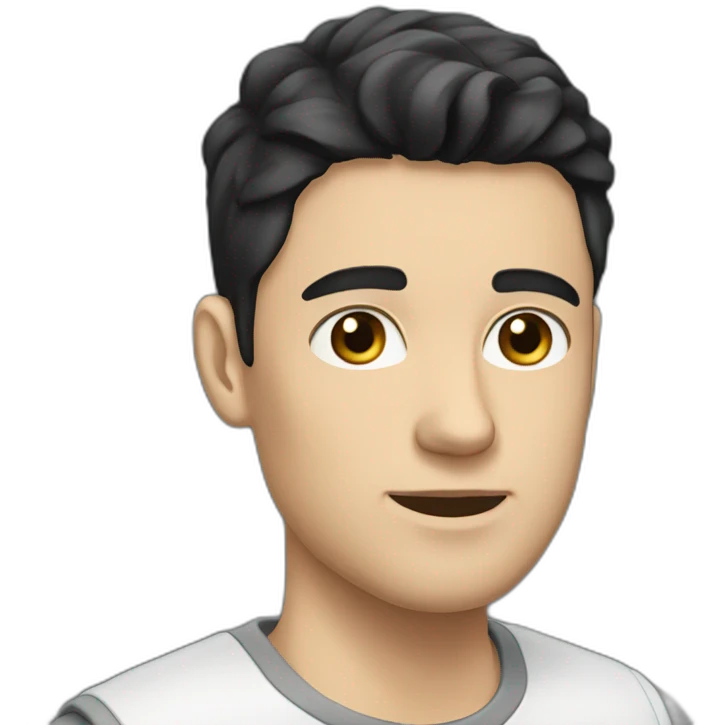 young white man with black short beard and black flat hair and short emoji