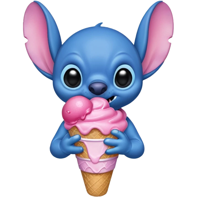 Stitch the blue alien from Lilo & Stitch eating a pink ice cream cone emoji