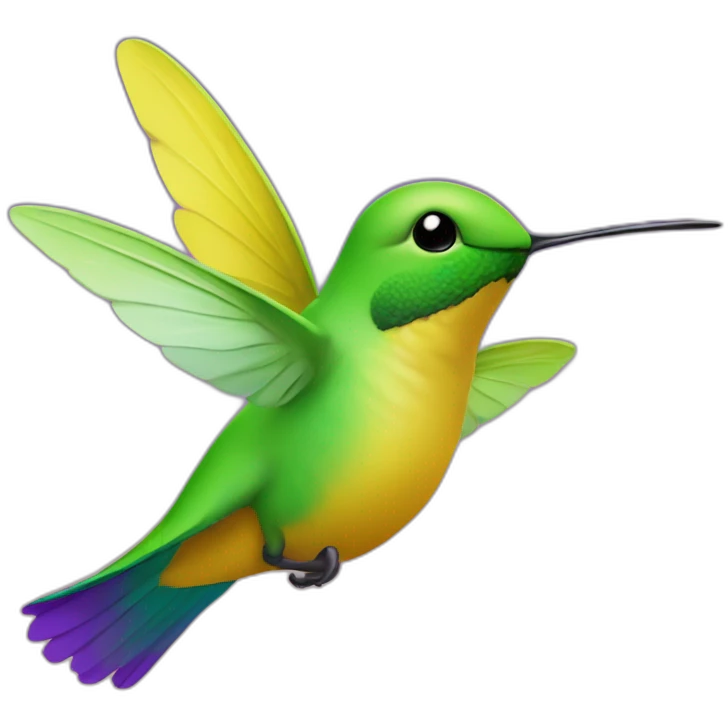 emoji de un colibrí de color verde y morado volando en un cielo color amarillo emoji