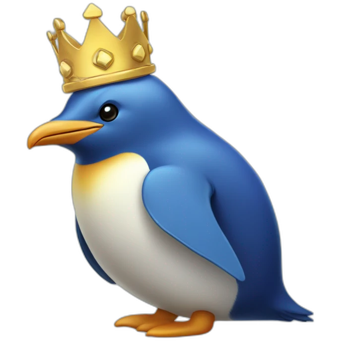 kawaï blue pudgy penguin wearing a golden crown emoji