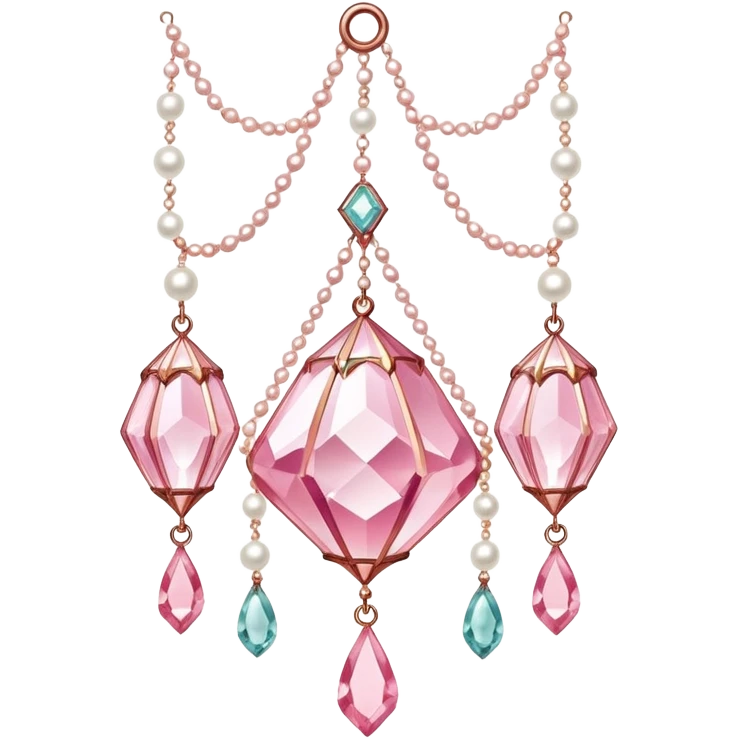 Rose-colored pastel glistening glossy sparkly shiny glittery hanging crystals pearls and beads and gemstones decorations emoji