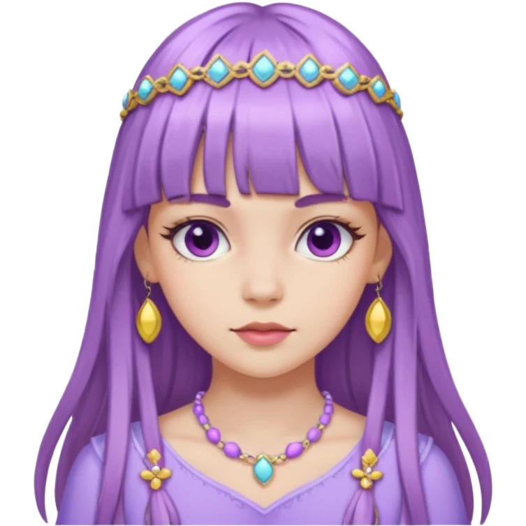 lilac girl with long hair and bangs worker and acessories emoji
