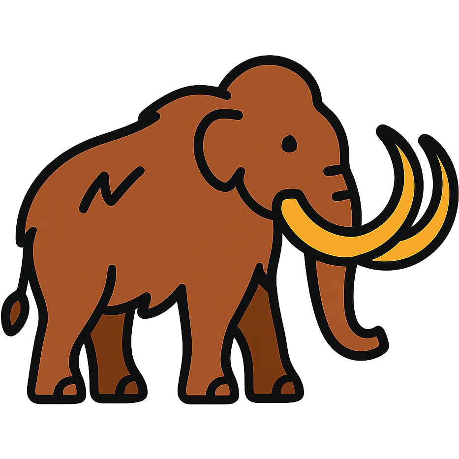 Woolly mammoth with long curved tusks and shaggy fur, prehistoric elephant emoji
