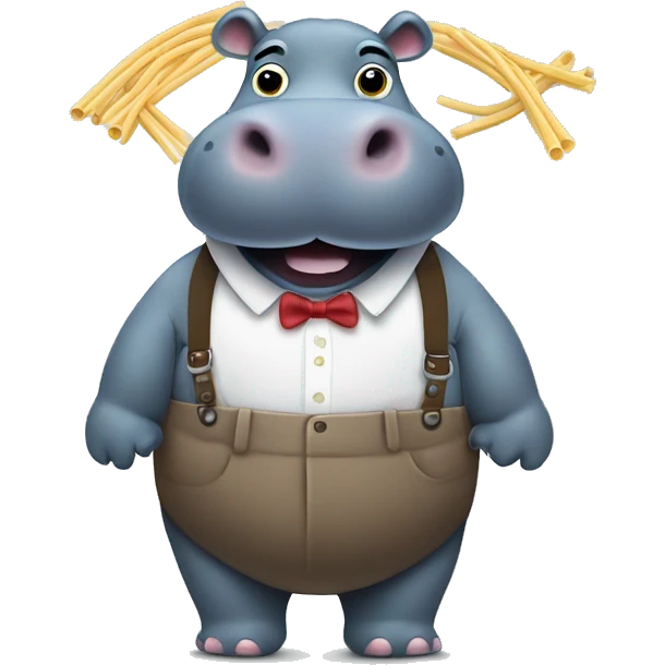 Hippo in suspenders with noodles on his back showing all 4 legs emoji