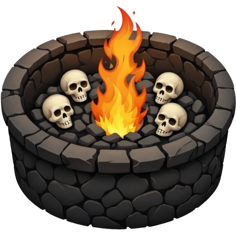 A circular pit (looking top down) with fire and skulls inside, in a dark and gritty style like your bleeding skull art emoji