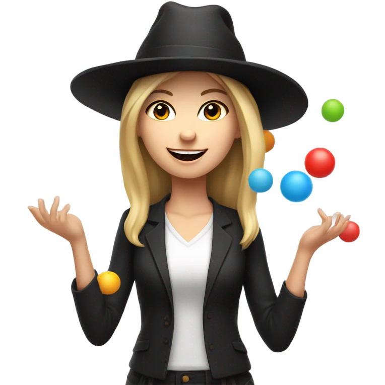 white girl in a black hat juggling balls  emoji