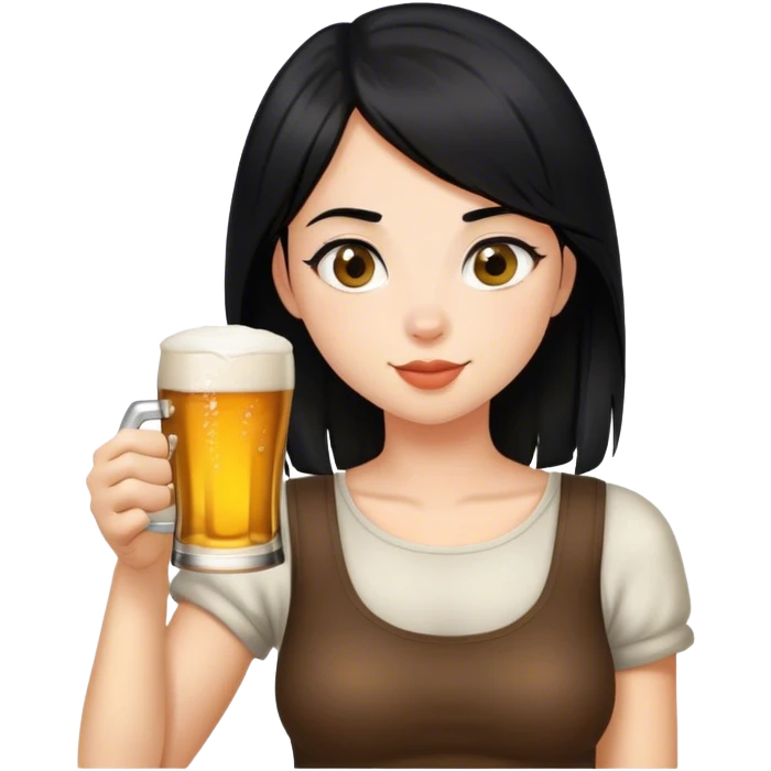 Chica blanca pelinegra bebiendo un vaso de cerveza  emoji