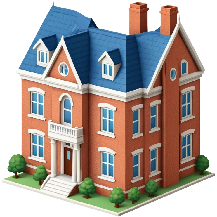 University fraternity house, isometric dollhouse-style, realistic emoji