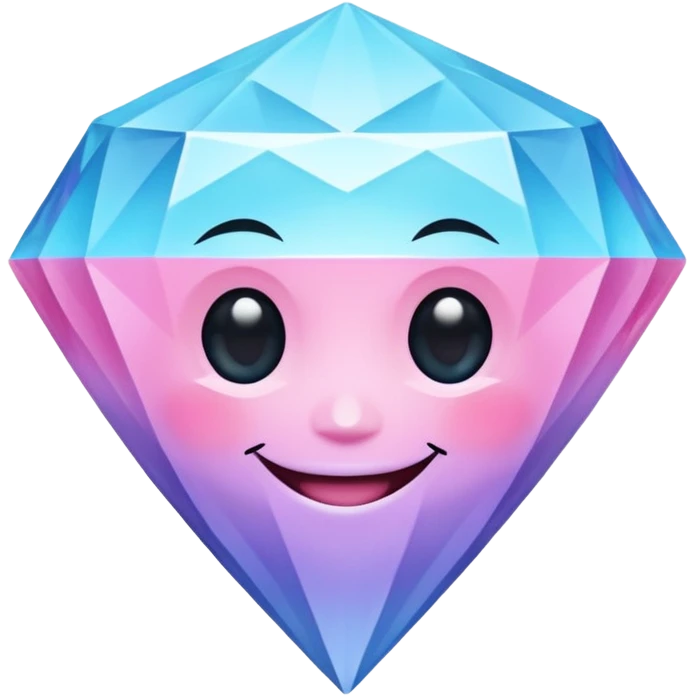 A cheerful diamond logo with a black outline and a smiling face, set against a pastel gradient of pink, blue, and lavender. Smaller diamonds surround it, forming a larger diamond pattern. Playful yet sleek, perfect for branding, digital media, without a face emoji