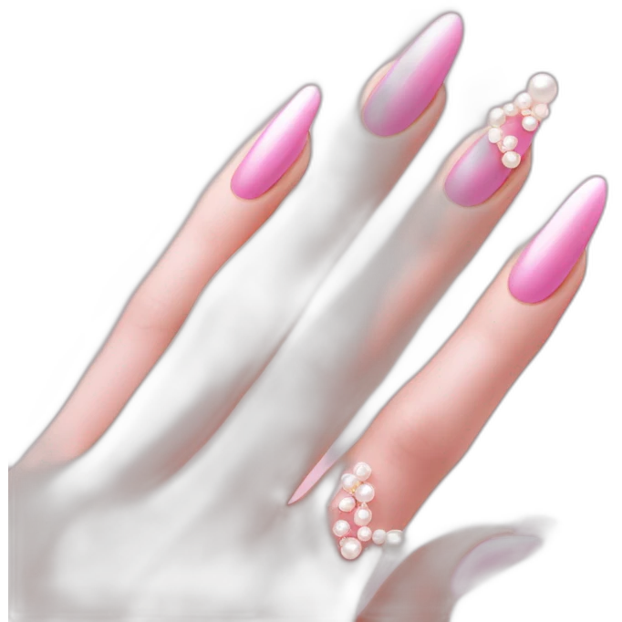 pink long nails with cute pearls emoji