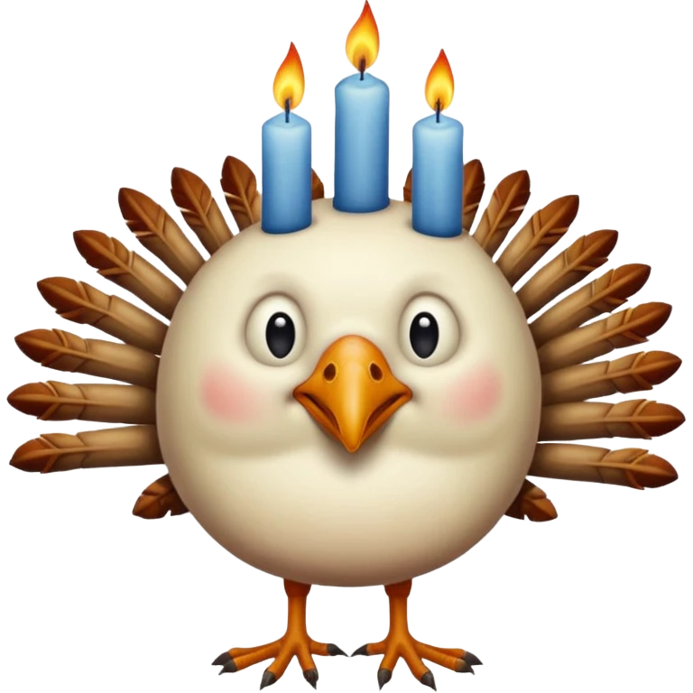 grotesque, round, turkey-like creature with turkey legs with a candle on its head. emoji