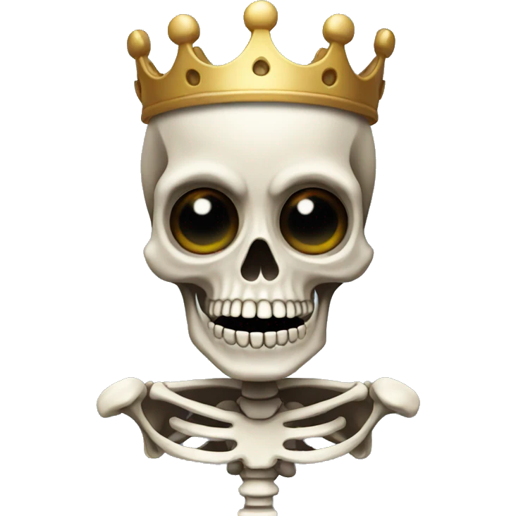 Skeleton with button for eyes and a crown on its head emoji