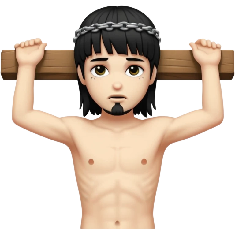 jesus-body-on-the-cross, black hair, punk hair, punk bangs emoji