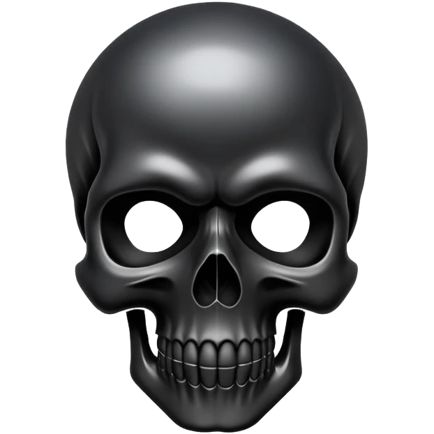 smooth glossy black skull with street style graffiti and cool brand logos, top view emoji