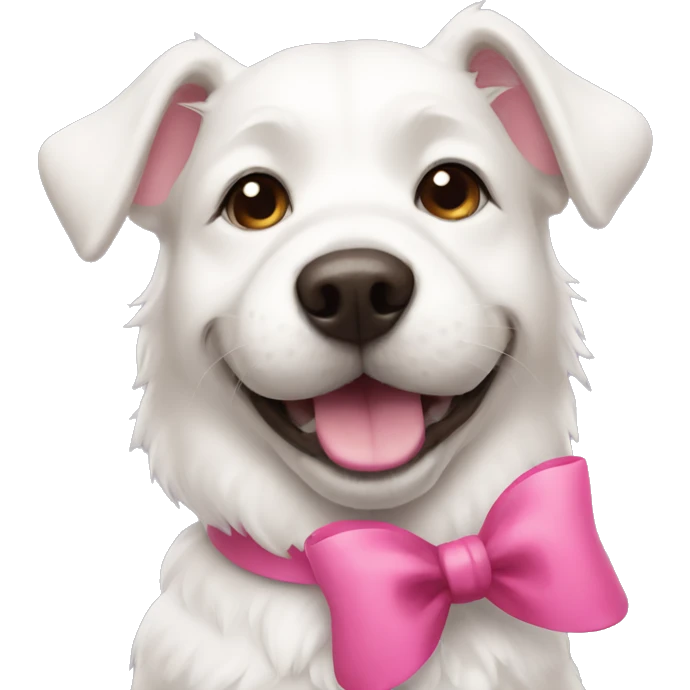 white dog with a pink bow smiling  emoji