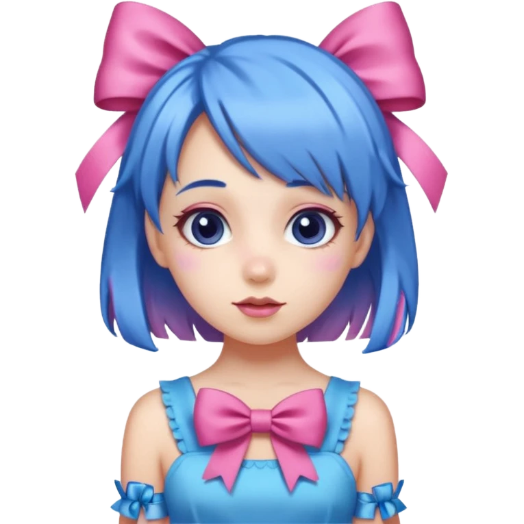 candy girl from candyland blue pink mixed hair with ribbon  emoji