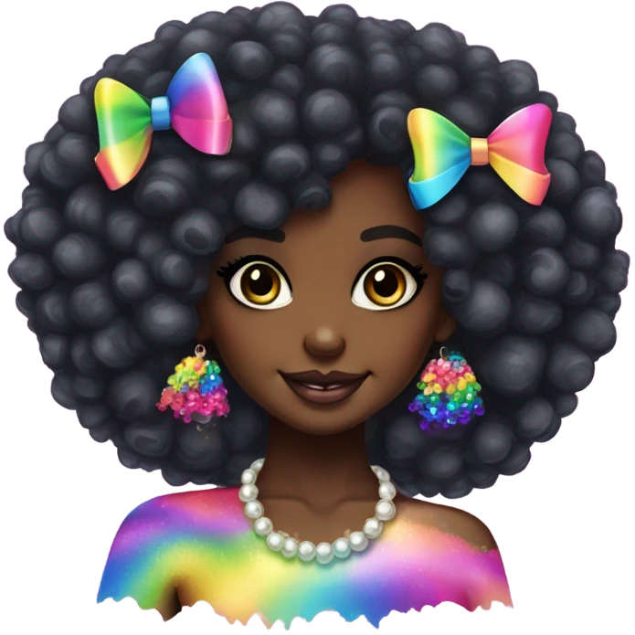 Lisa frank dark skin girl with rainbow bow Afro with pearls emoji