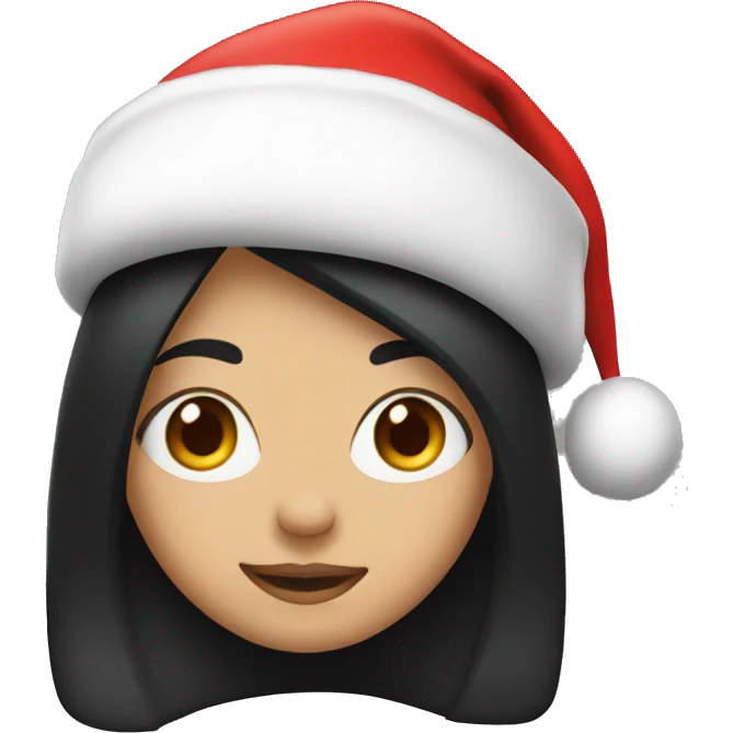 A girl with black hair with a Santa hat emoji
