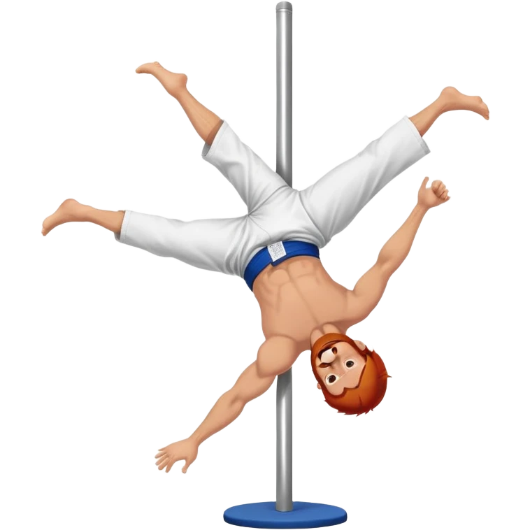 male redhead with beard performing a jiu jitsu move on a pole dance pole emoji