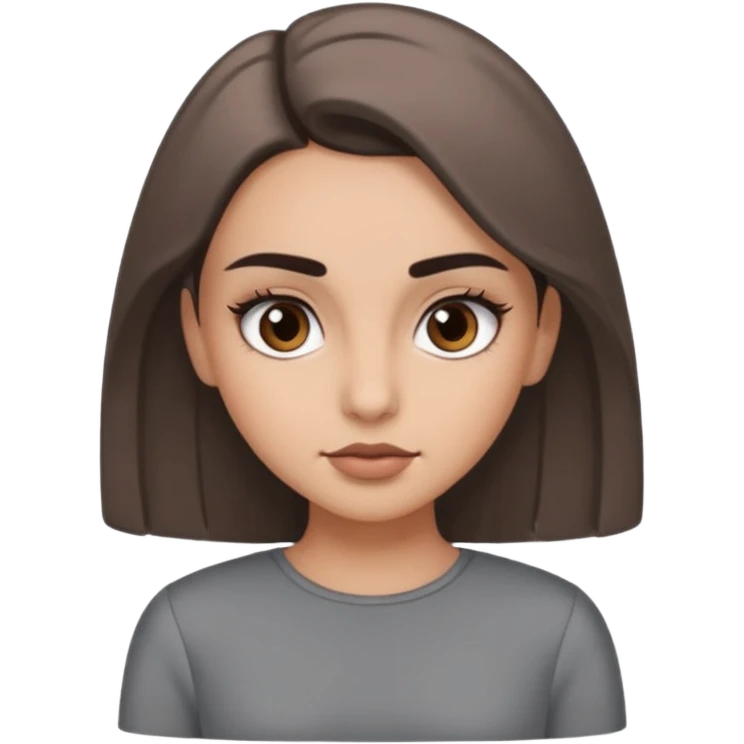 Hidjab girl that is wearing gray dress, and her brow is thick so her eyelash is tall emoji