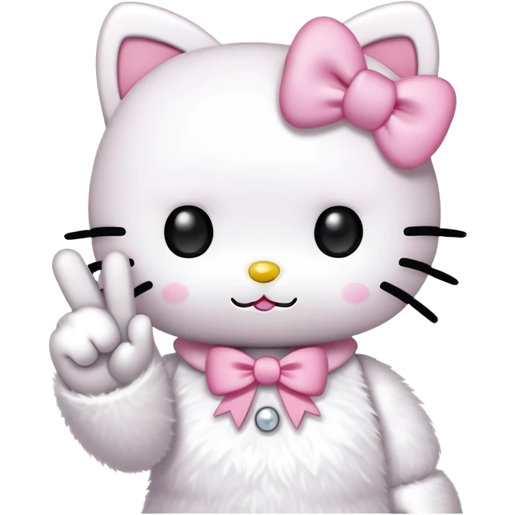Hello kitty holding a peace sign with her fingers emoji