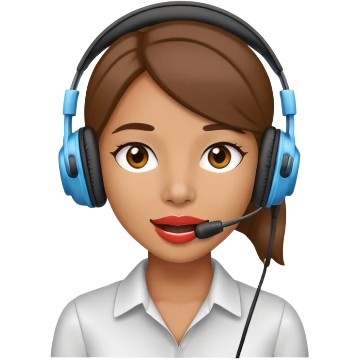 Office girl wearing headphones with mouth piece emoji
