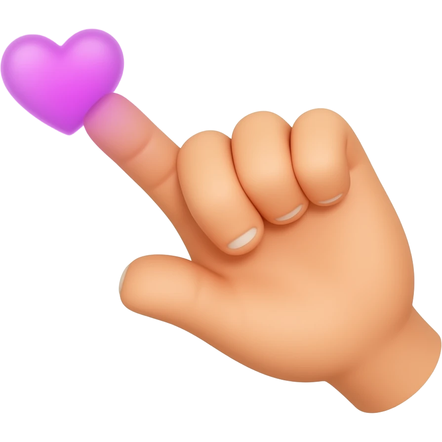hand touching a  little glowing purple heart 💜, soft gradients, sparkles, cute and charming, transparent background emoji