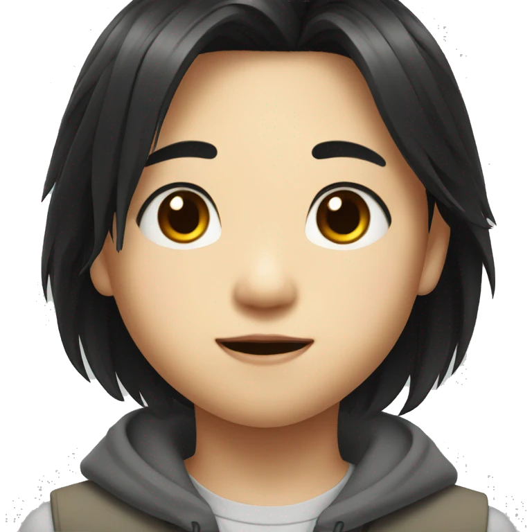 Asian kid with black hair, looks smart with his eyes emoji