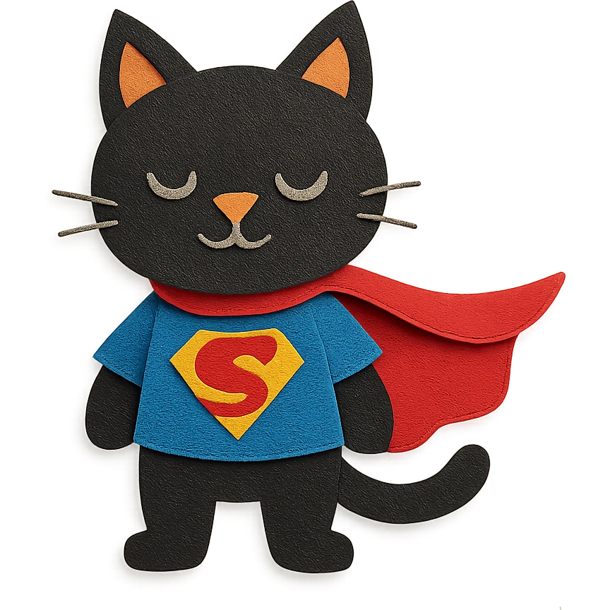 super man cat with black fur emoji