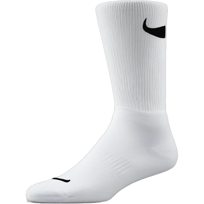 White crew cut socks with black Nike logo emoji