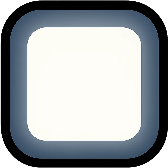 stylized icon of a square with rounded corners, completely white inside, soft ombre transition outward to black, black border effect without visible outline, no text emoji