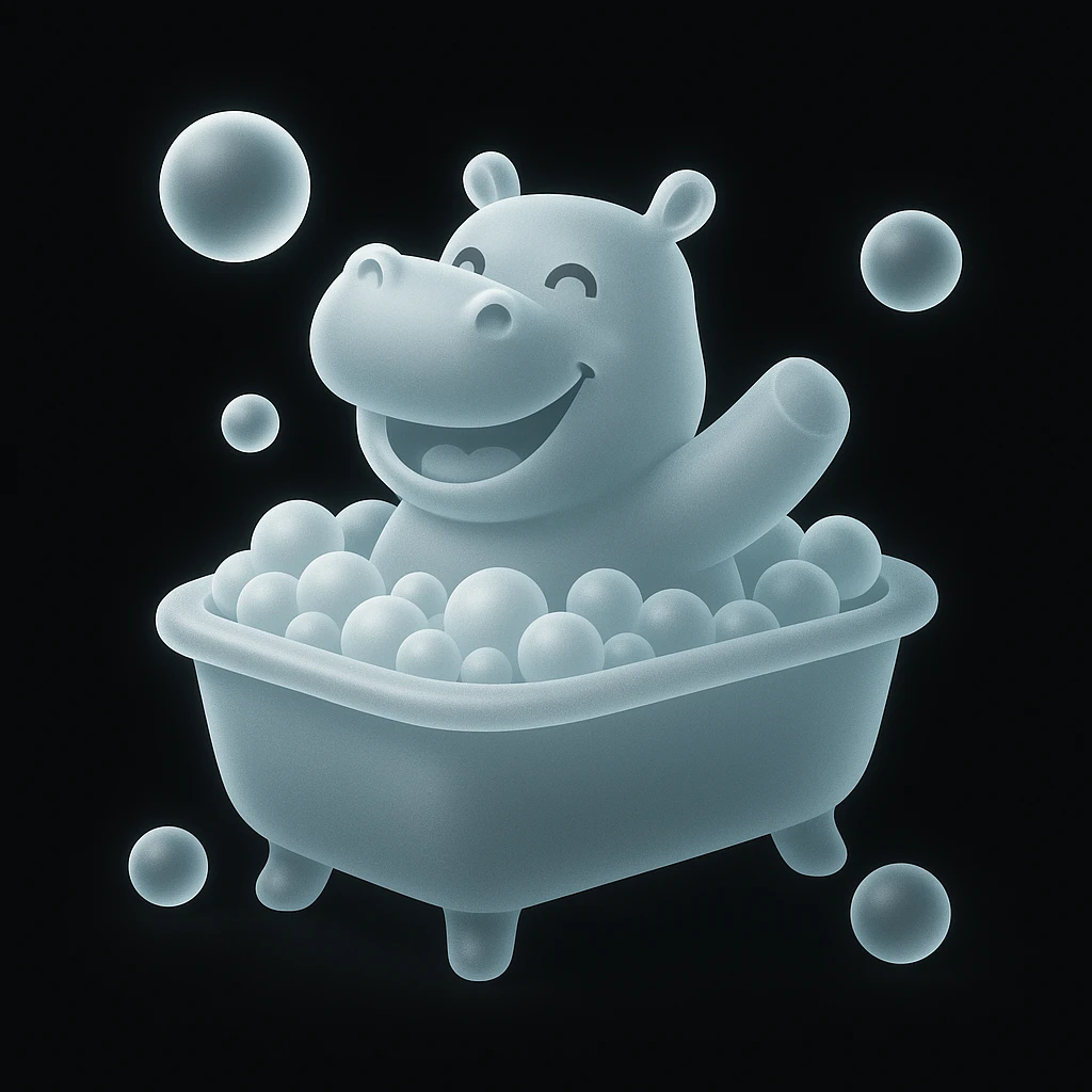 happy hippo with bubbles in bathtub emoji