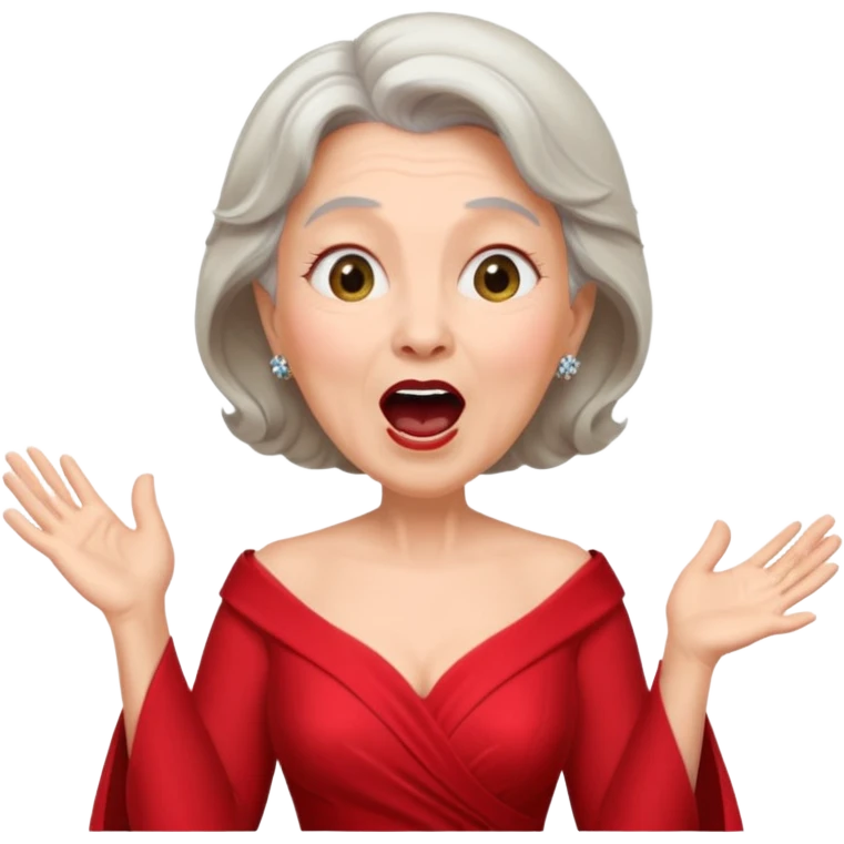Older woman – elegant gown, 50s, red dress, expressive singing pose emoji