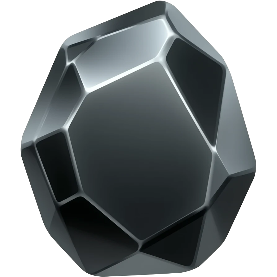 Take the obsidian rock and recreate it as a 3D chrome metallic icon.  Liquid silver material, glossy reflections, black and white only,  dramatic studio lighting, white background,  ultra sharp render, 512x512px, no text,  same shape and silhouette as the original emoji emoji