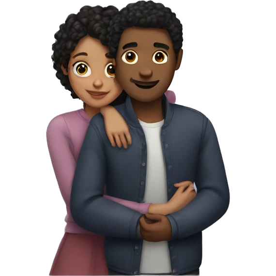 Girl with curly hair hugging man with black hair  emoji