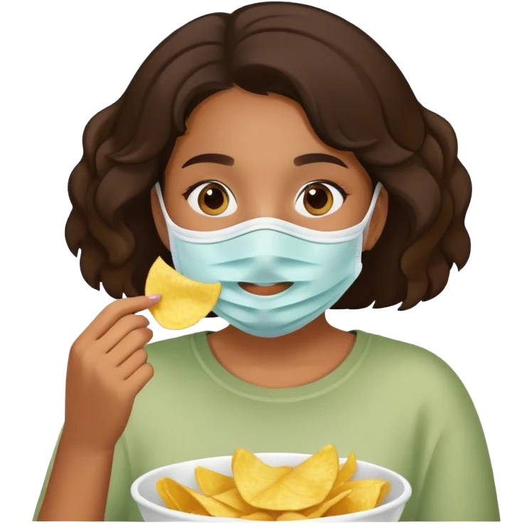 home brown girl with face mask and chips emoji