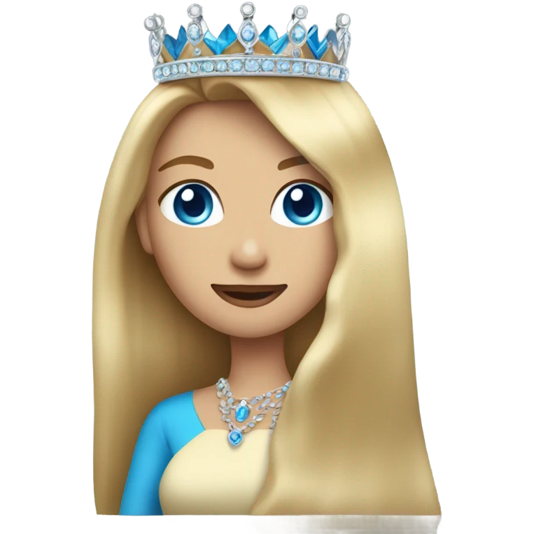 A queen with blonde hair, blue eyes, a crown, and sleek, smooth hair  emoji